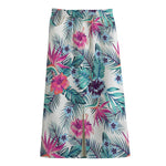 Neon Hibiscus Tropical Pattern Print Cotton Front Slit Maxi Skirt