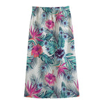 Neon Hibiscus Tropical Pattern Print Cotton Front Slit Maxi Skirt