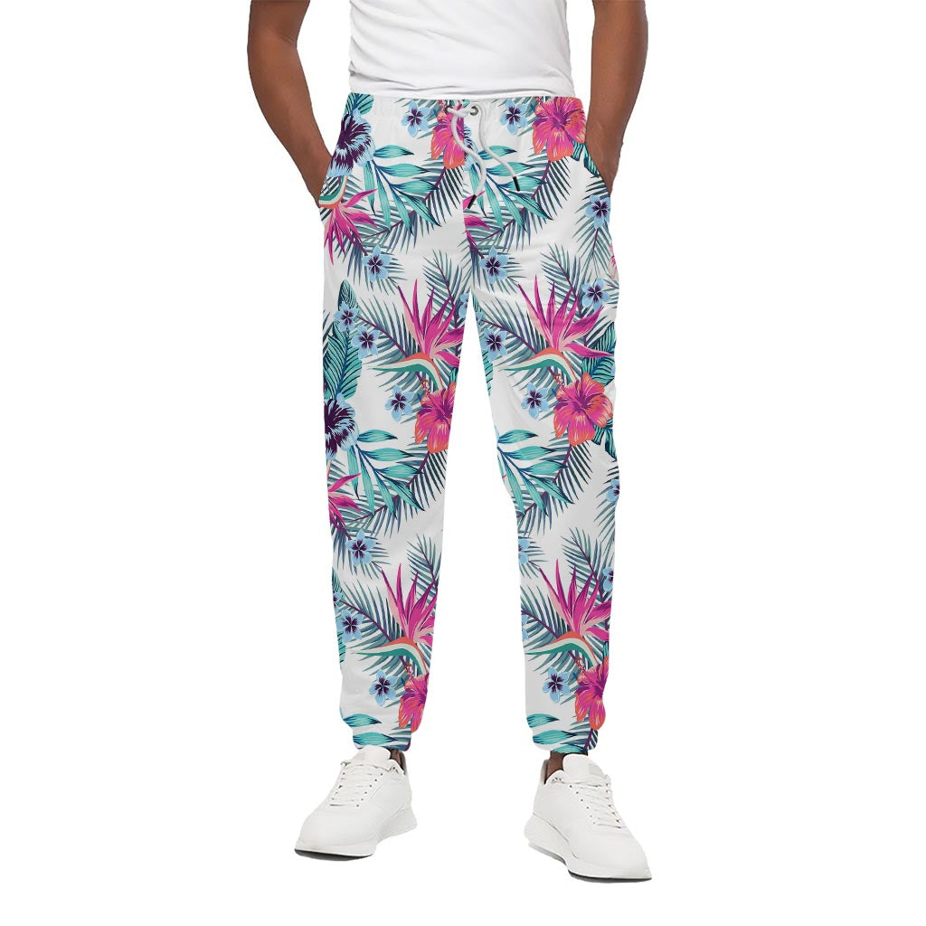 Neon Hibiscus Tropical Pattern Print Cotton Pants