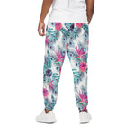 Neon Hibiscus Tropical Pattern Print Cotton Pants