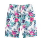 Neon Hibiscus Tropical Pattern Print Cotton Shorts