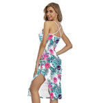 Neon Hibiscus Tropical Pattern Print Cross Back Cami Dress