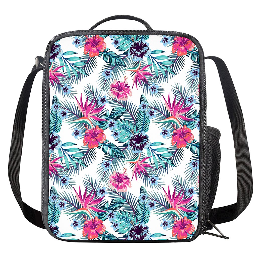 Neon Hibiscus Tropical Pattern Print Crossbody Lunch Bag