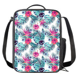 Neon Hibiscus Tropical Pattern Print Crossbody Lunch Bag
