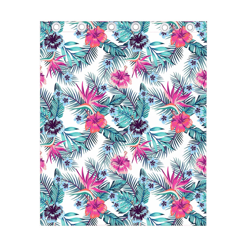 Neon Hibiscus Tropical Pattern Print Curtain