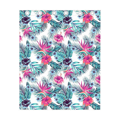 Neon Hibiscus Tropical Pattern Print Curtain