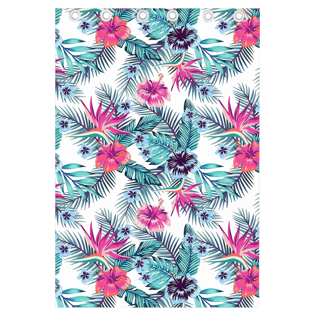 Neon Hibiscus Tropical Pattern Print Curtain