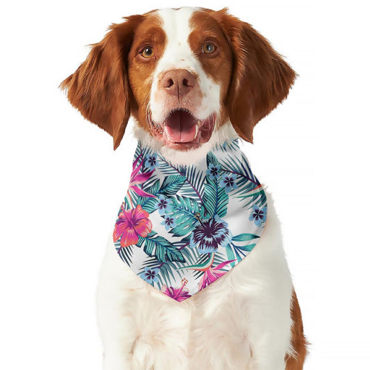 Neon Hibiscus Tropical Pattern Print Dog Bandana
