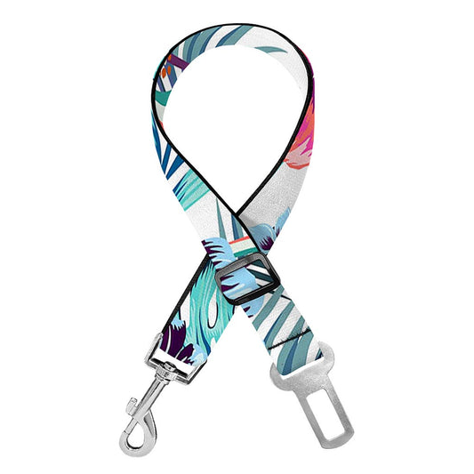 Neon Hibiscus Tropical Pattern Print Dog Seat Belt