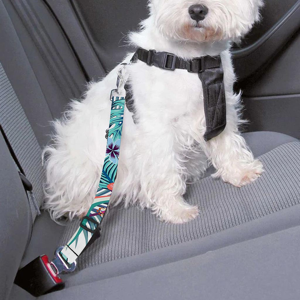 Neon Hibiscus Tropical Pattern Print Dog Seat Belt