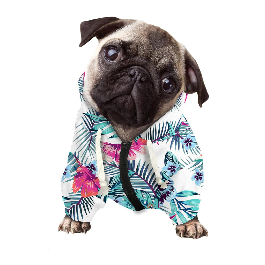 Neon Hibiscus Tropical Pattern Print Dog Zip Up Hoodie