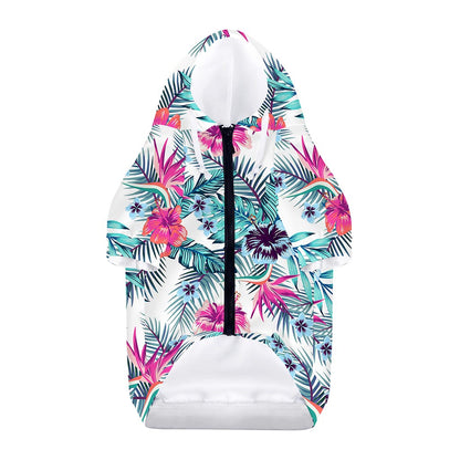 Neon Hibiscus Tropical Pattern Print Dog Zip Up Hoodie