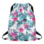 Neon Hibiscus Tropical Pattern Print Drawstring Backpack