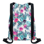 Neon Hibiscus Tropical Pattern Print Drawstring Backpack