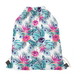 Neon Hibiscus Tropical Pattern Print Drawstring Bag