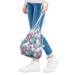 Neon Hibiscus Tropical Pattern Print Drawstring Bag