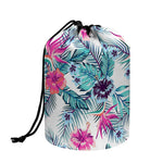 Neon Hibiscus Tropical Pattern Print Drawstring Makeup Bag