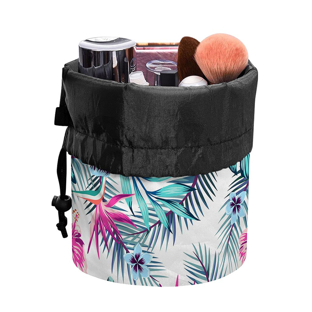 Neon Hibiscus Tropical Pattern Print Drawstring Makeup Bag