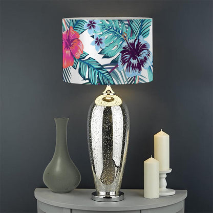 Neon Hibiscus Tropical Pattern Print Drum Lamp Shade