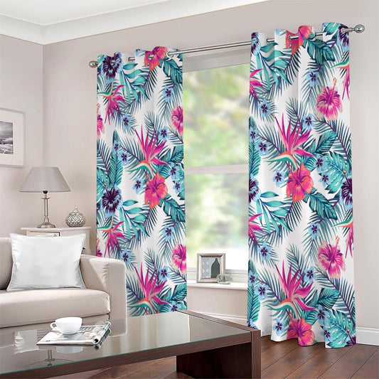 Neon Hibiscus Tropical Pattern Print Extra Wide Grommet Curtains