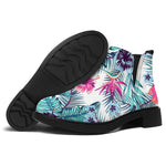 Neon Hibiscus Tropical Pattern Print Flat Ankle Boots
