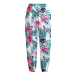 Neon Hibiscus Tropical Pattern Print Fleece Lined Knit Pants