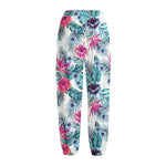 Neon Hibiscus Tropical Pattern Print Fleece Lined Knit Pants