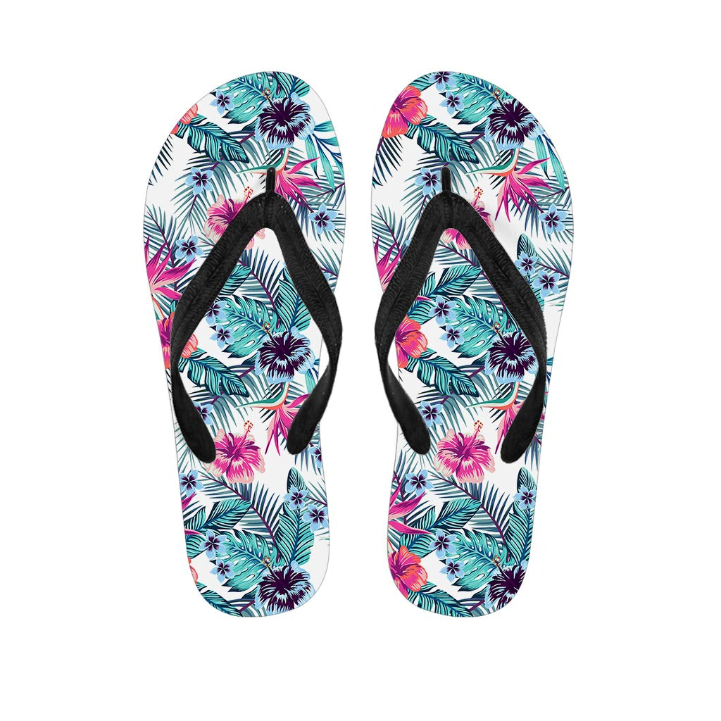 Neon Hibiscus Tropical Pattern Print Flip Flops