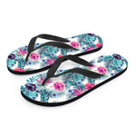 Neon Hibiscus Tropical Pattern Print Flip Flops
