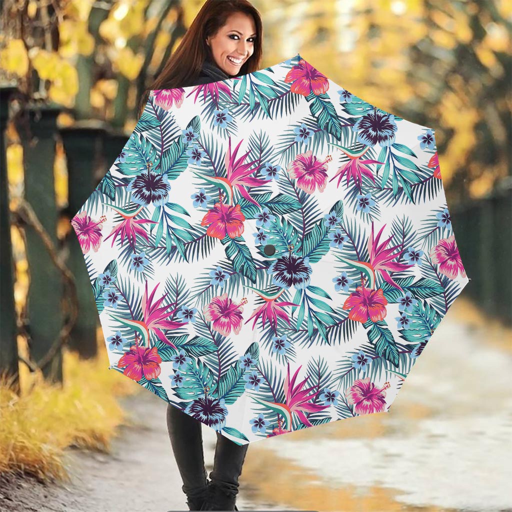 Neon Hibiscus Tropical Pattern Print Foldable Umbrella