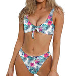 Neon Hibiscus Tropical Pattern Print Front Bow Tie Bikini