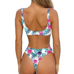 Neon Hibiscus Tropical Pattern Print Front Bow Tie Bikini