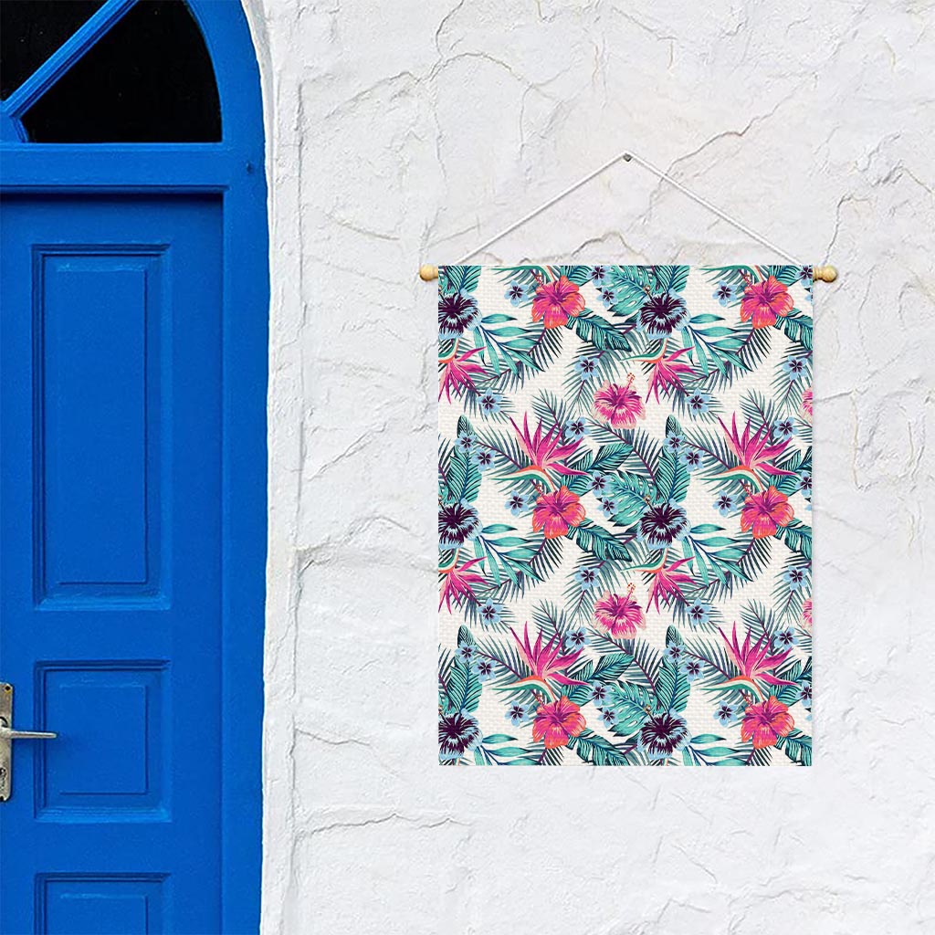 Neon Hibiscus Tropical Pattern Print Garden Flag