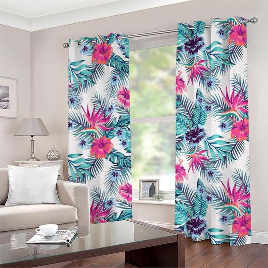 Neon Hibiscus Tropical Pattern Print Grommet Curtains