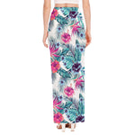 Neon Hibiscus Tropical Pattern Print High Slit Maxi Skirt