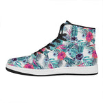 Neon Hibiscus Tropical Pattern Print High Top Leather Sneakers
