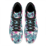 Neon Hibiscus Tropical Pattern Print High Top Leather Sneakers