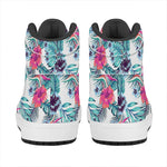 Neon Hibiscus Tropical Pattern Print High Top Leather Sneakers