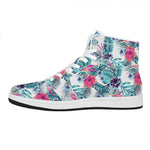 Neon Hibiscus Tropical Pattern Print High Top Leather Sneakers