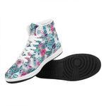 Neon Hibiscus Tropical Pattern Print High Top Leather Sneakers