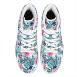 Neon Hibiscus Tropical Pattern Print High Top Leather Sneakers