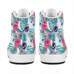 Neon Hibiscus Tropical Pattern Print High Top Leather Sneakers