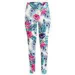 Neon Hibiscus Tropical Pattern Print High-Waisted Pocket Leggings