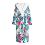 Neon Hibiscus Tropical Pattern Print Hooded Bathrobe