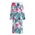 Neon Hibiscus Tropical Pattern Print Hooded Bathrobe