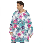 Neon Hibiscus Tropical Pattern Print Hoodie Blanket