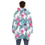 Neon Hibiscus Tropical Pattern Print Hoodie Blanket