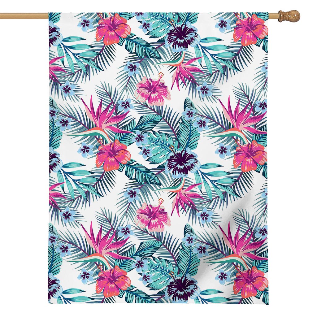 Neon Hibiscus Tropical Pattern Print House Flag