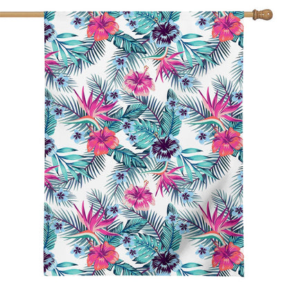 Neon Hibiscus Tropical Pattern Print House Flag