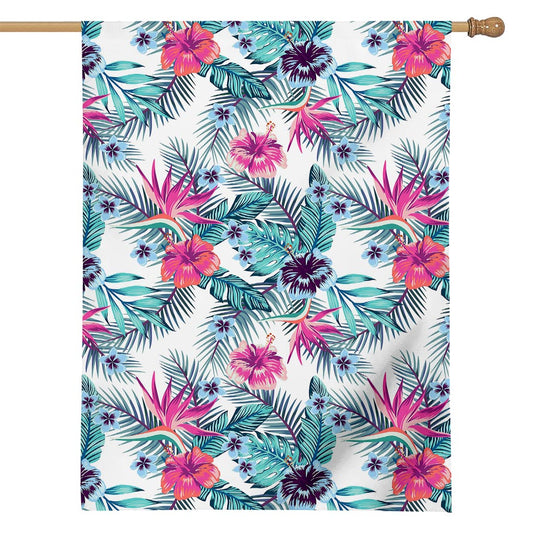Neon Hibiscus Tropical Pattern Print House Flag